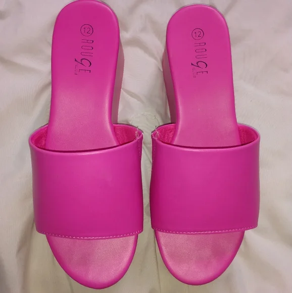 Single Band Platform Wedge Slide Sandals - Picture 3 of 5